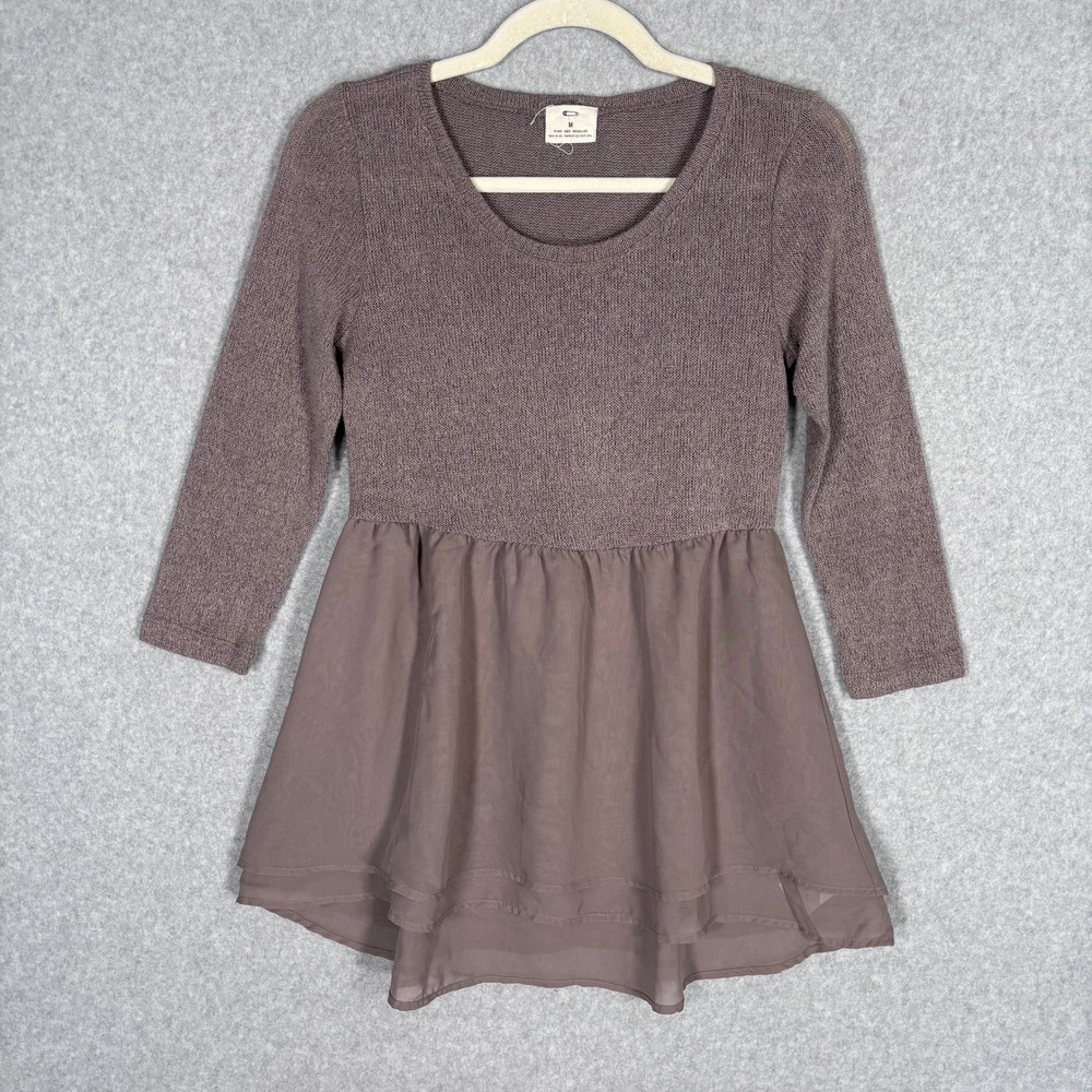 Pins Needles Peplum Babydoll Top Medium Mauve Knit Chiffon Layered Flowy Sweater